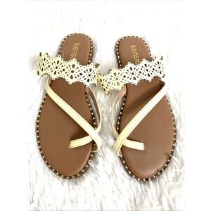Kensie Women Slide Sandals Size 6.5 Beige Brown New Embellish Jeweled Slip On